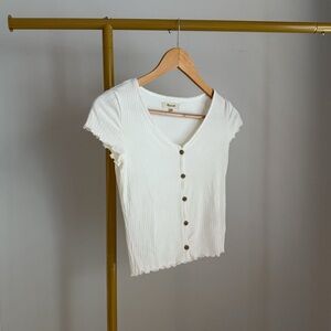 NWOT Madewell Ribbed Button Down V Neck Tee Cream Size XXS